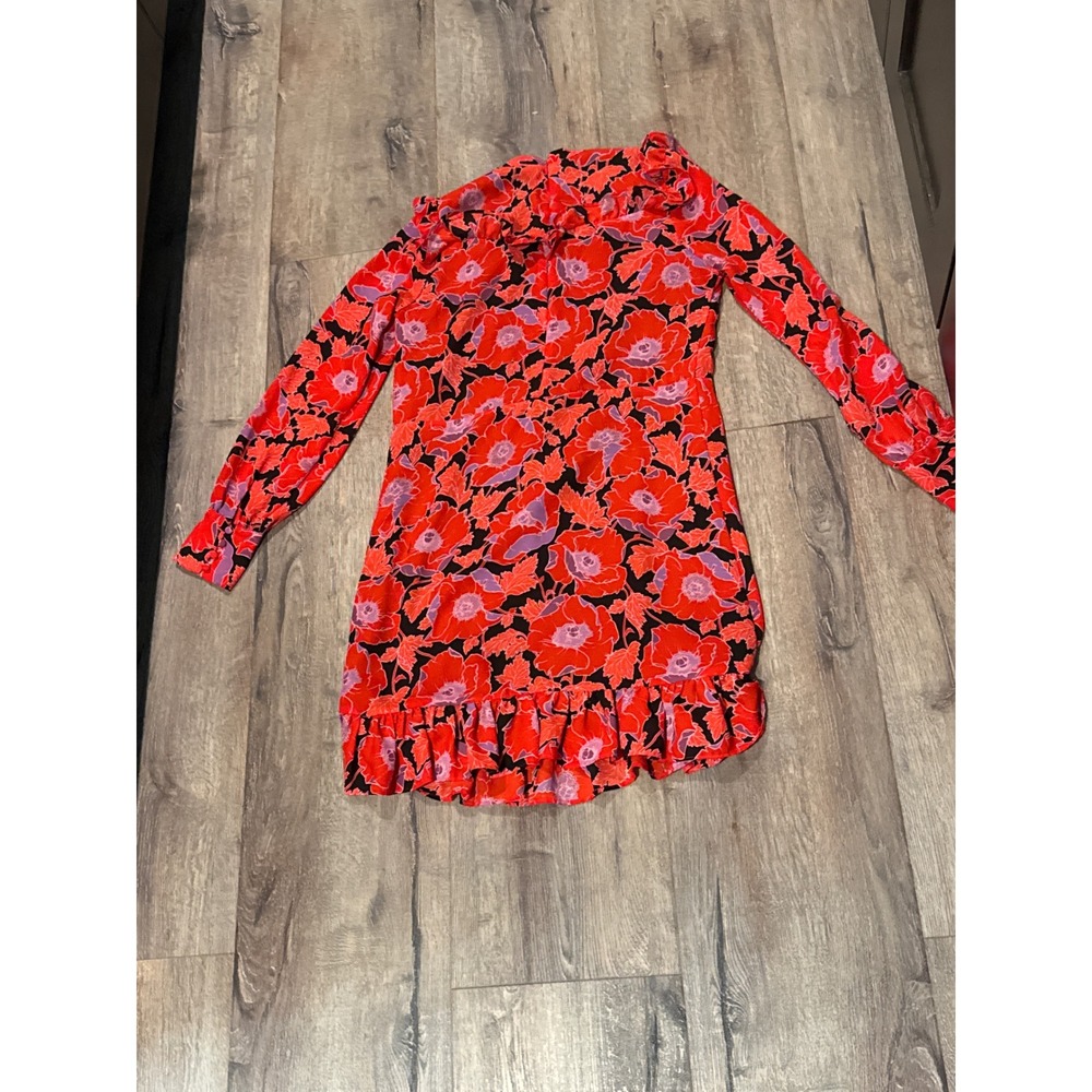 Who What Wear‎ Red Floral Ruffle Trim Long Sleeve Dress size small women's - Picture 3 of 5